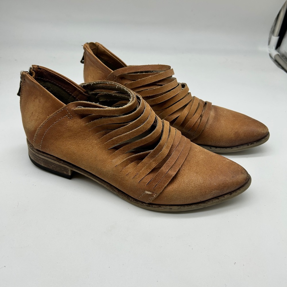 Free People Brown Leather Strappy Ankle Booties Zipper Women's Size 6.5